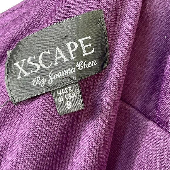 XSCAPE by Joanna Chen Lace Satin Draped Dress Plum Purple Formal Ruched Size 8 - Picture 10 of 16